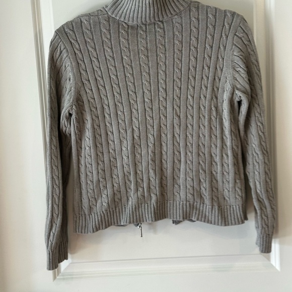 Lauren Ralph Lauren Gray Cable Knit Zip-Up Sweater | Size M - Picture 6 of 8